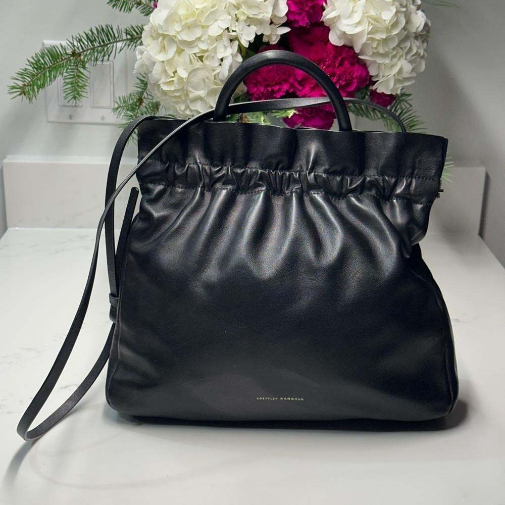 Loeffler Randall Joana Black Ruffled Leather Frame Shoulder Handle Bag